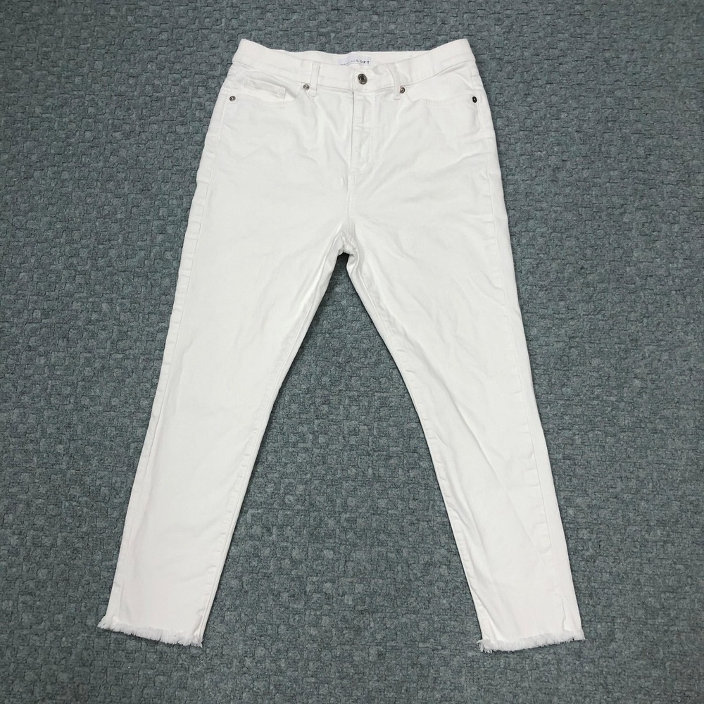 LOFT The Skinny Jeans Womens 10P Petite White Ankle Raw Hem Stretch Denim Jeans